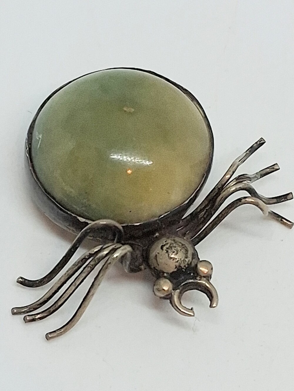 * Vintage Mexico Sterling Silver 925 With Green Stone Spider Pin Brooch
